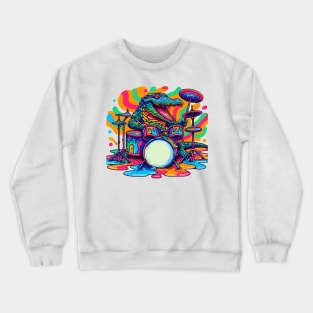 Funny Colorful Crocodile Playing Drums Crewneck Sweatshirt